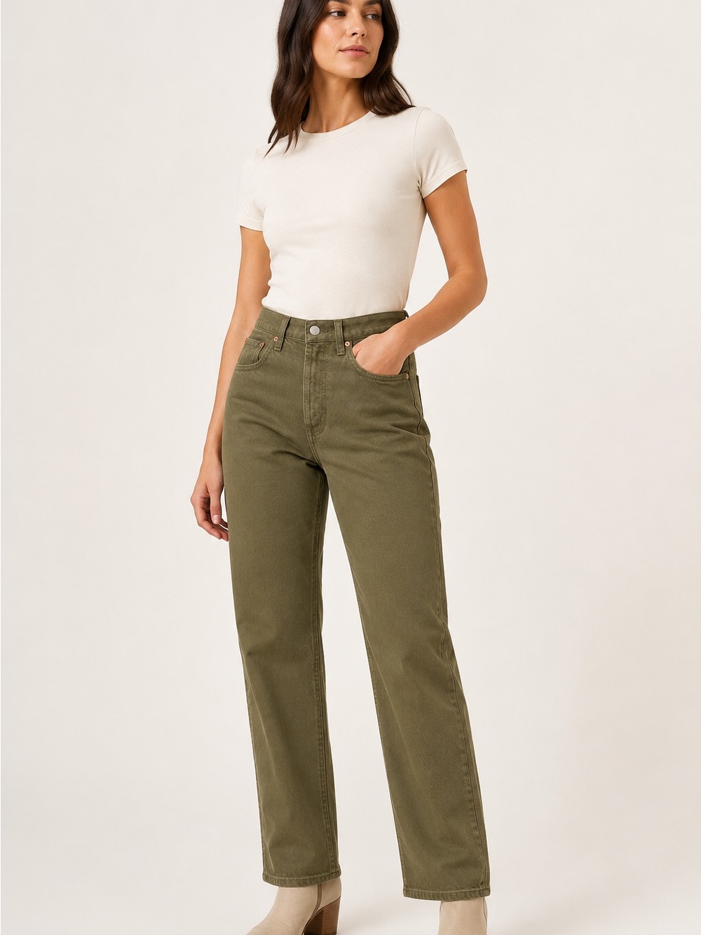 Aritzia Denim Forum The Joni Olive High Rise Loose Jeans 25 29L NWT